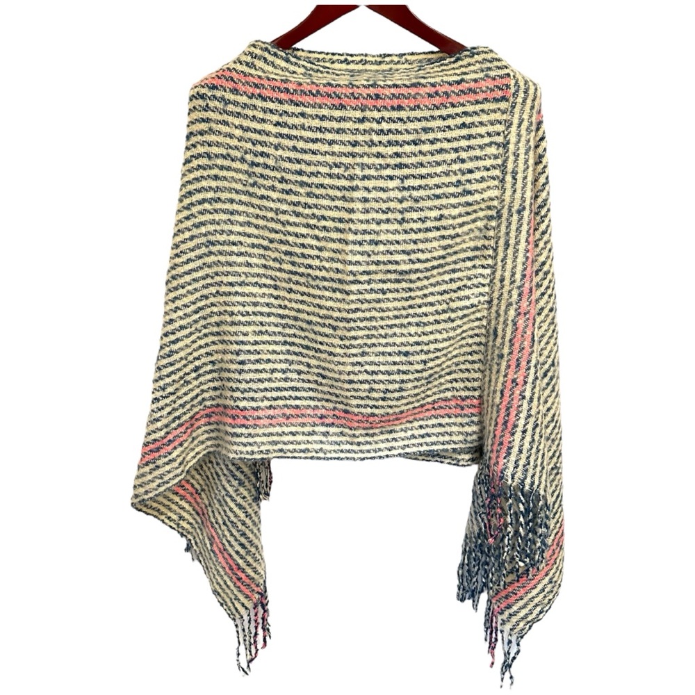 Striped Fringe Poncho - OS
